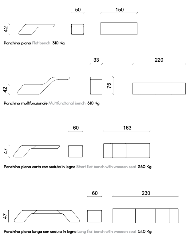 Vasart - Panchina Arredo Urbano - DISEGNO TECNICO MIX